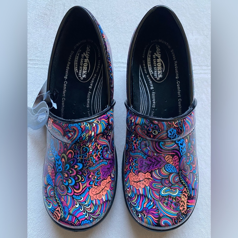 Easy Works By Easy Street Women’s Colorful Floral Clogs, Size 6.5W, Lyndee, NWT